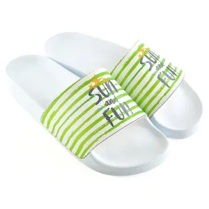 Green and White Striped, Sun and Fun Written Patterned Sandal - CAP108