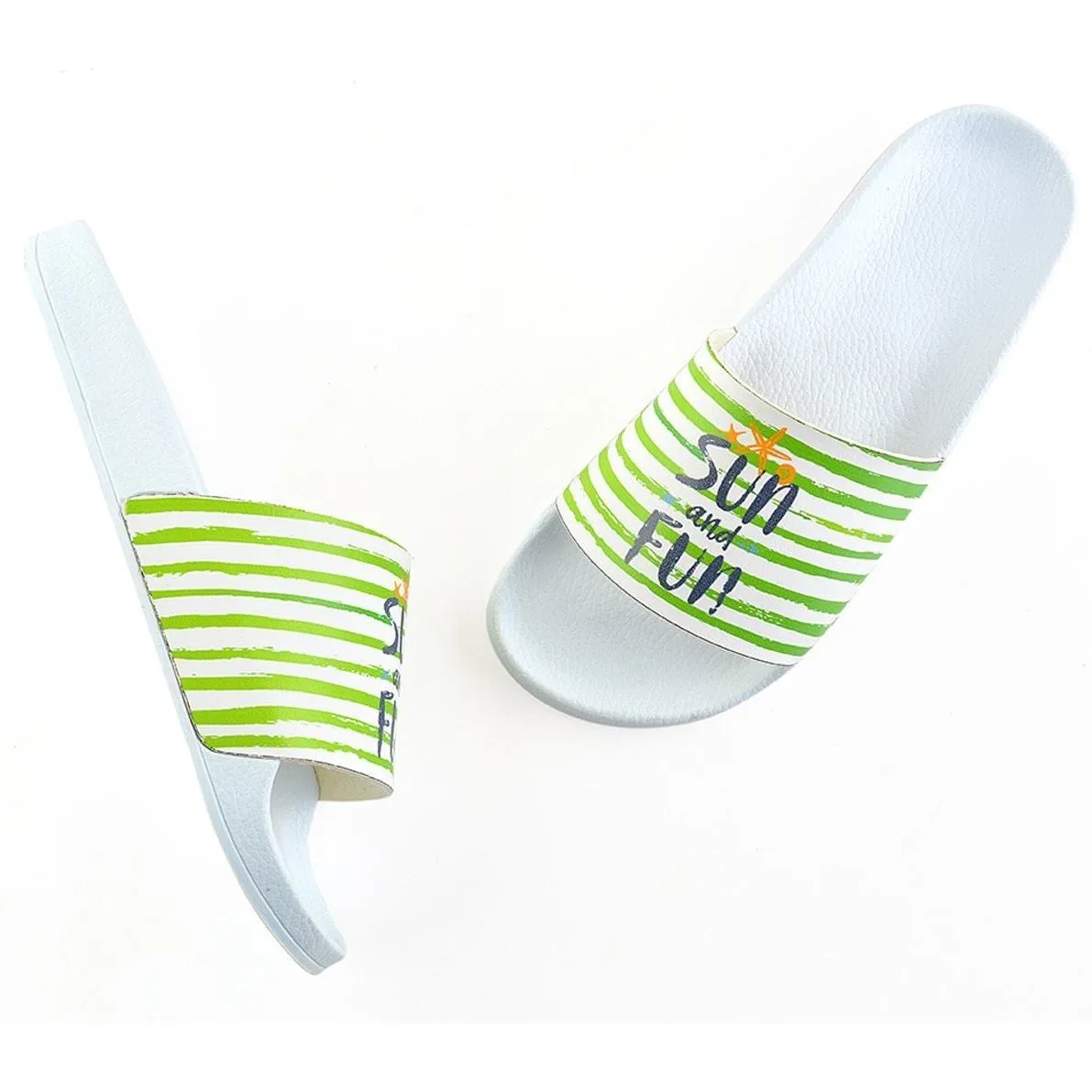 Green and White Striped, Sun and Fun Written Patterned Sandal - CAP108