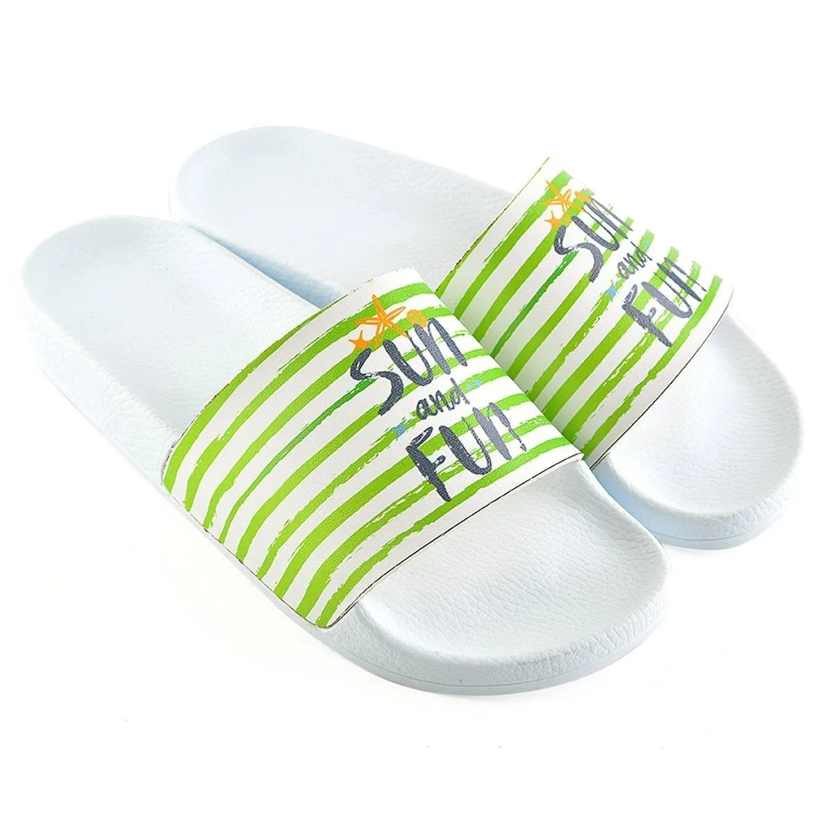 Green and White Striped, Sun and Fun Written Patterned Sandal - CAP108