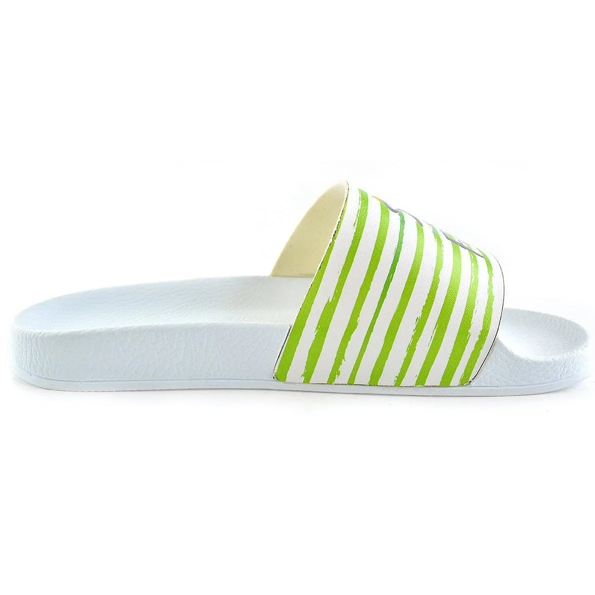 Green and White Striped, Sun and Fun Written Patterned Sandal - CAP108
