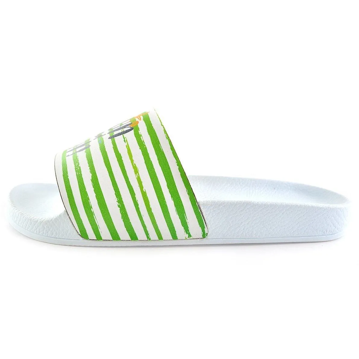 Green and White Striped, Sun and Fun Written Patterned Sandal - CAP108