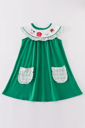 Green Farm Embroidery Smocked Girl Dress