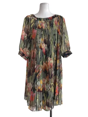 Green Forest Printed Full Pleat Dress