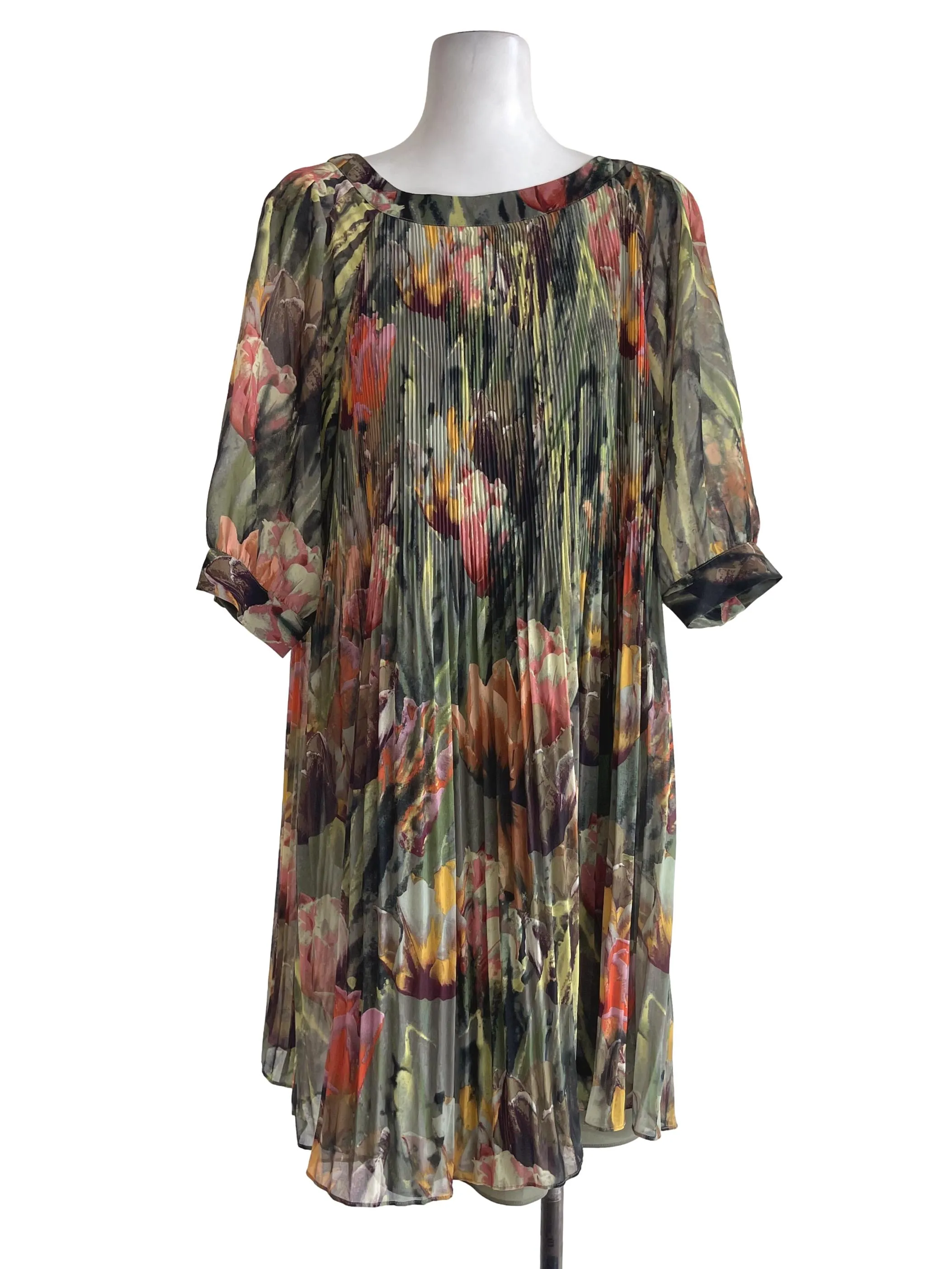 Green Forest Printed Full Pleat Dress