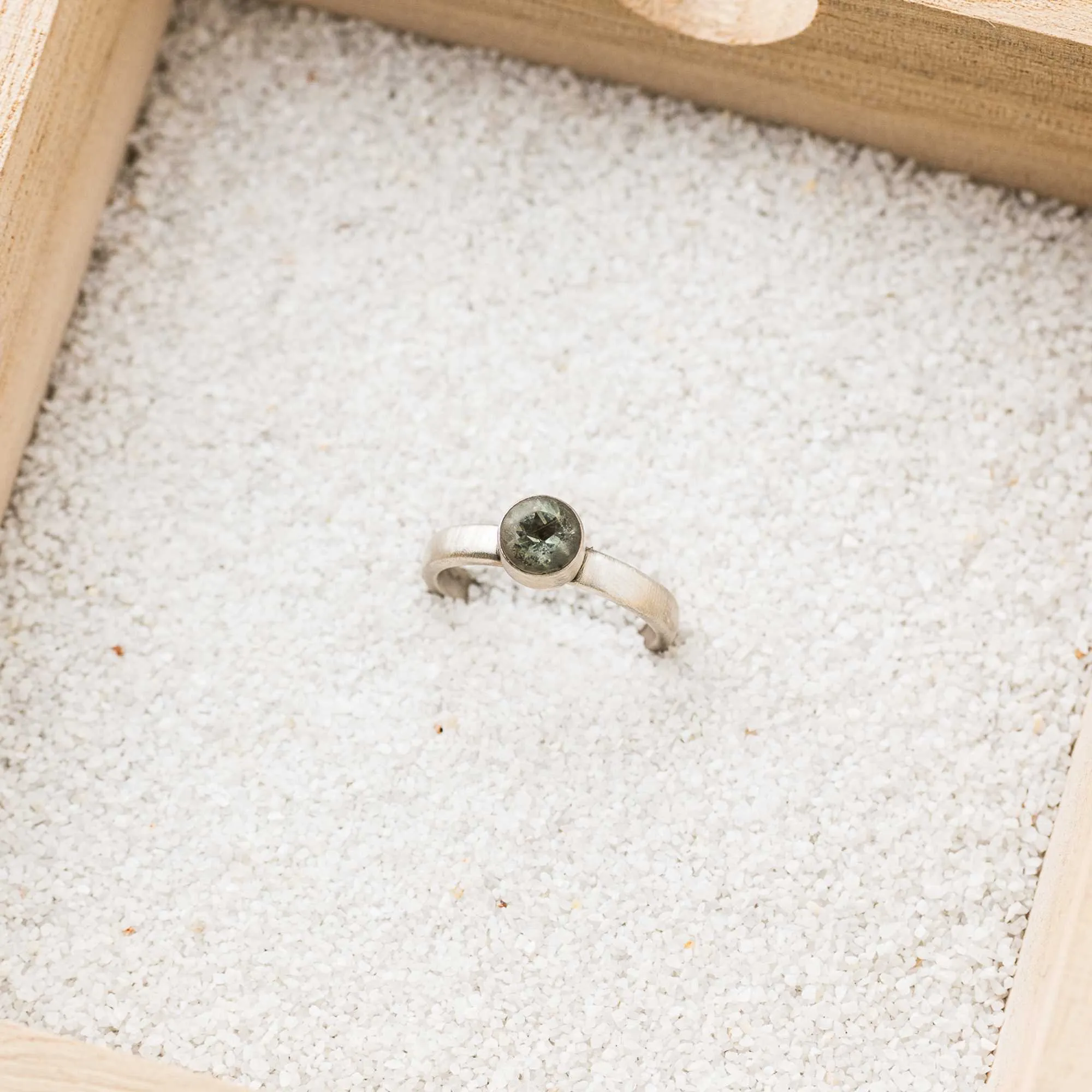 Green Oregon Sunstone Ring in Sterling Silver