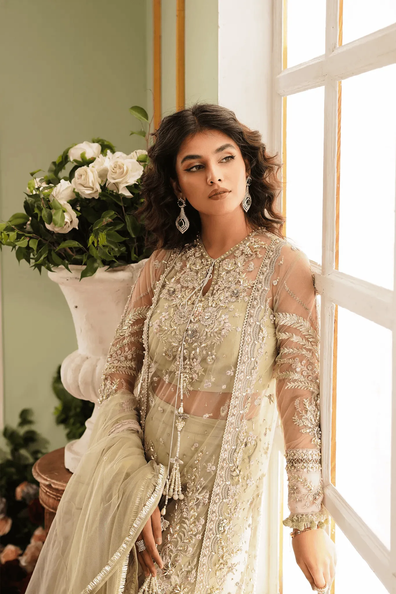 Green Pakistani Wedding Dress in Premium Net Fabric