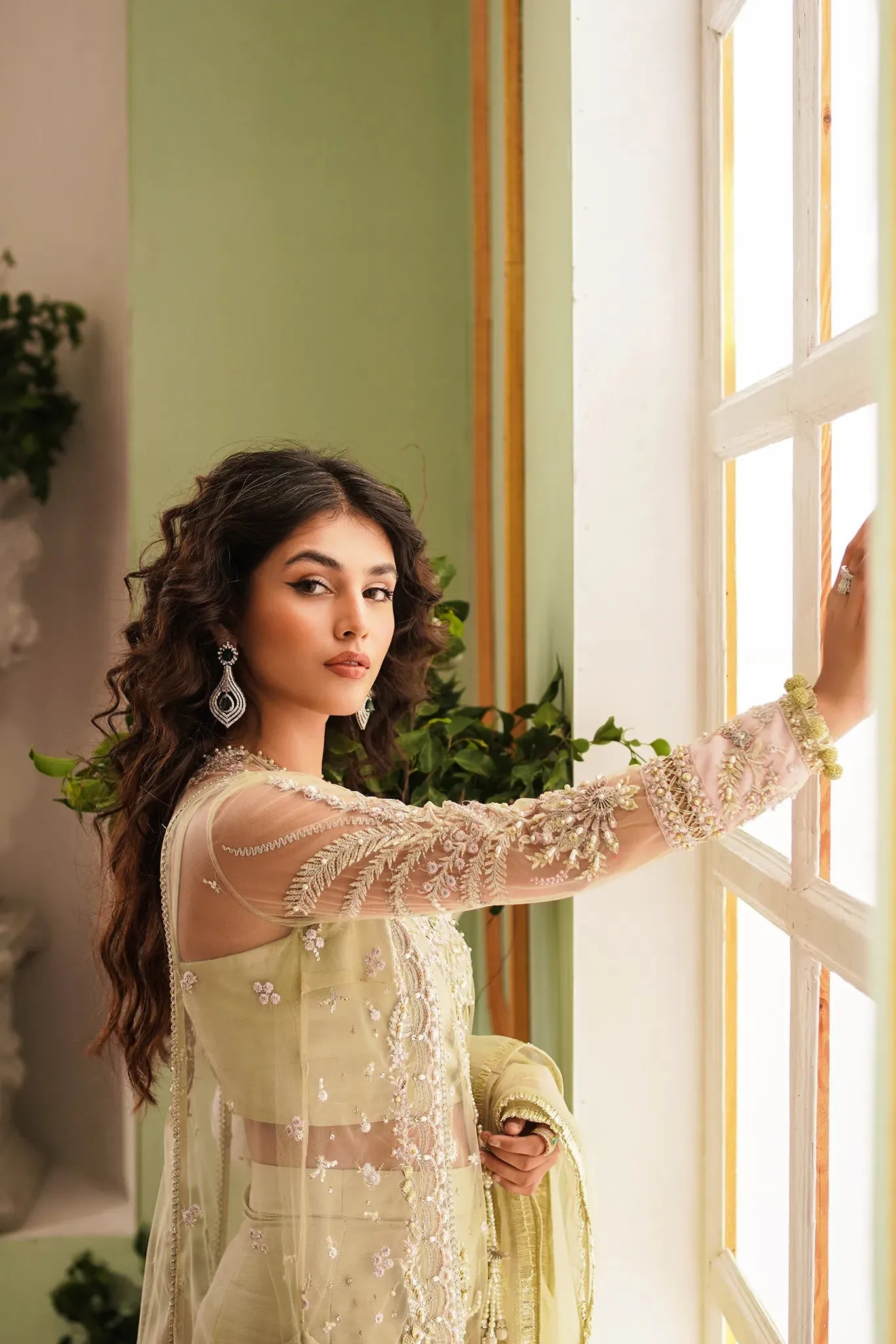 Green Pakistani Wedding Dress in Premium Net Fabric