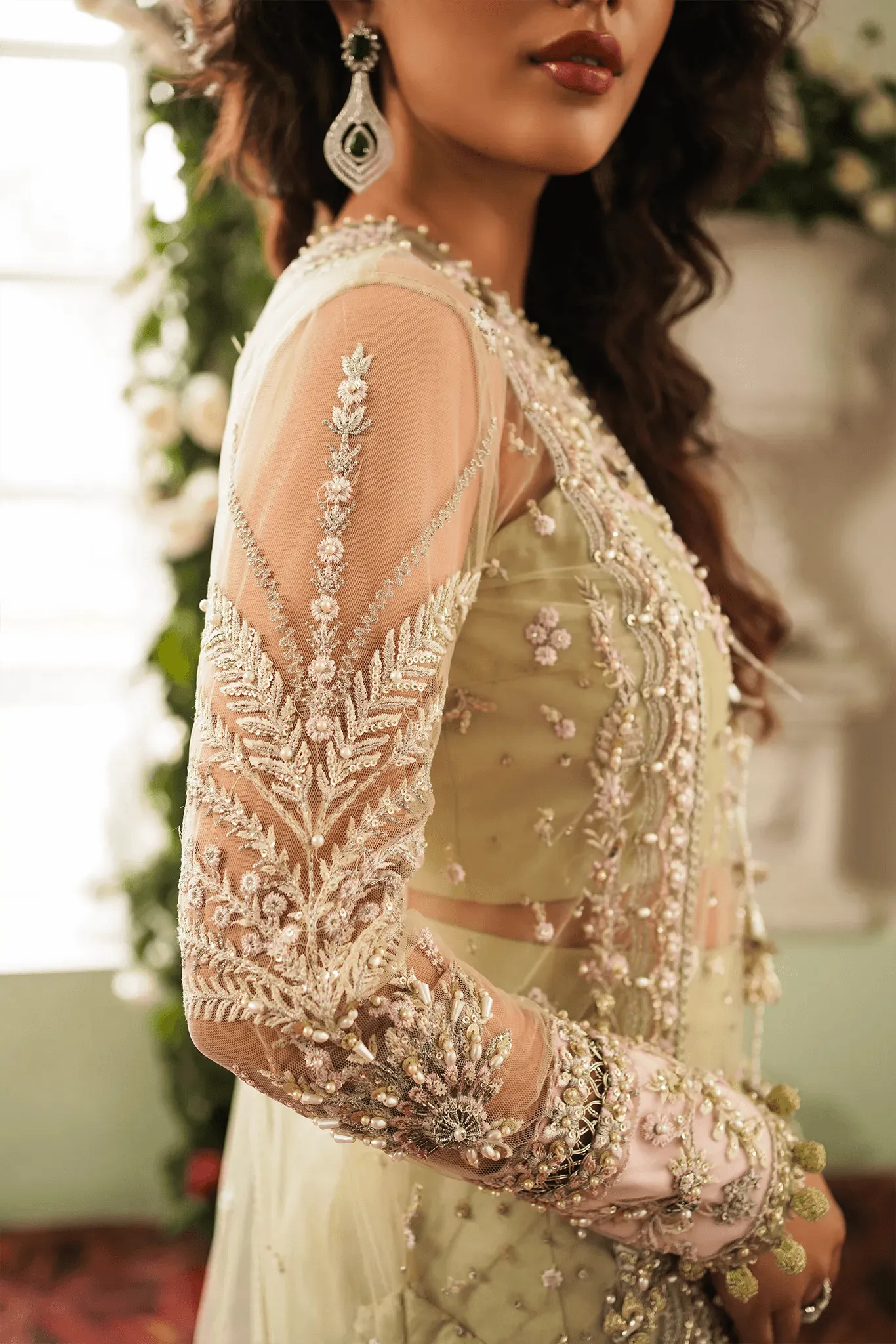 Green Pakistani Wedding Dress in Premium Net Fabric
