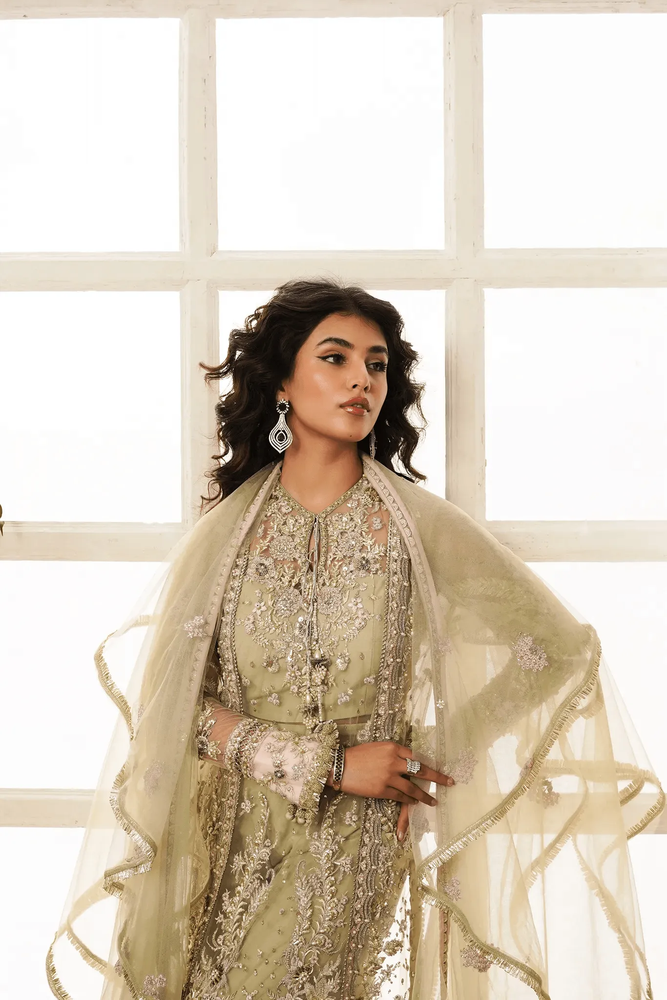Green Pakistani Wedding Dress in Premium Net Fabric