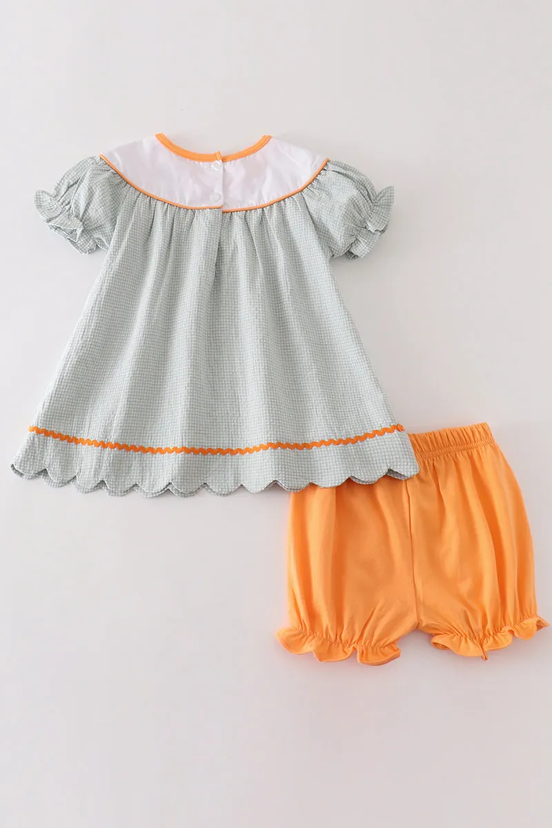 Green Pumpkin Embroidery Girl Set
