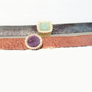 Green Python Leather Bracelet with Green Quartz Stone