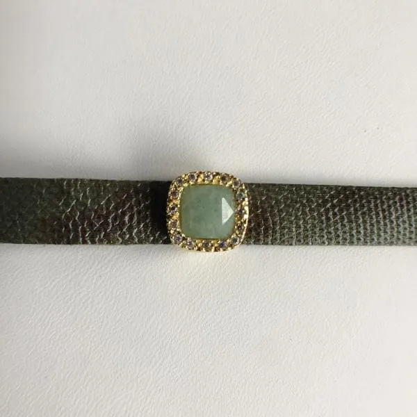 Green Python Leather Bracelet with Green Quartz Stone