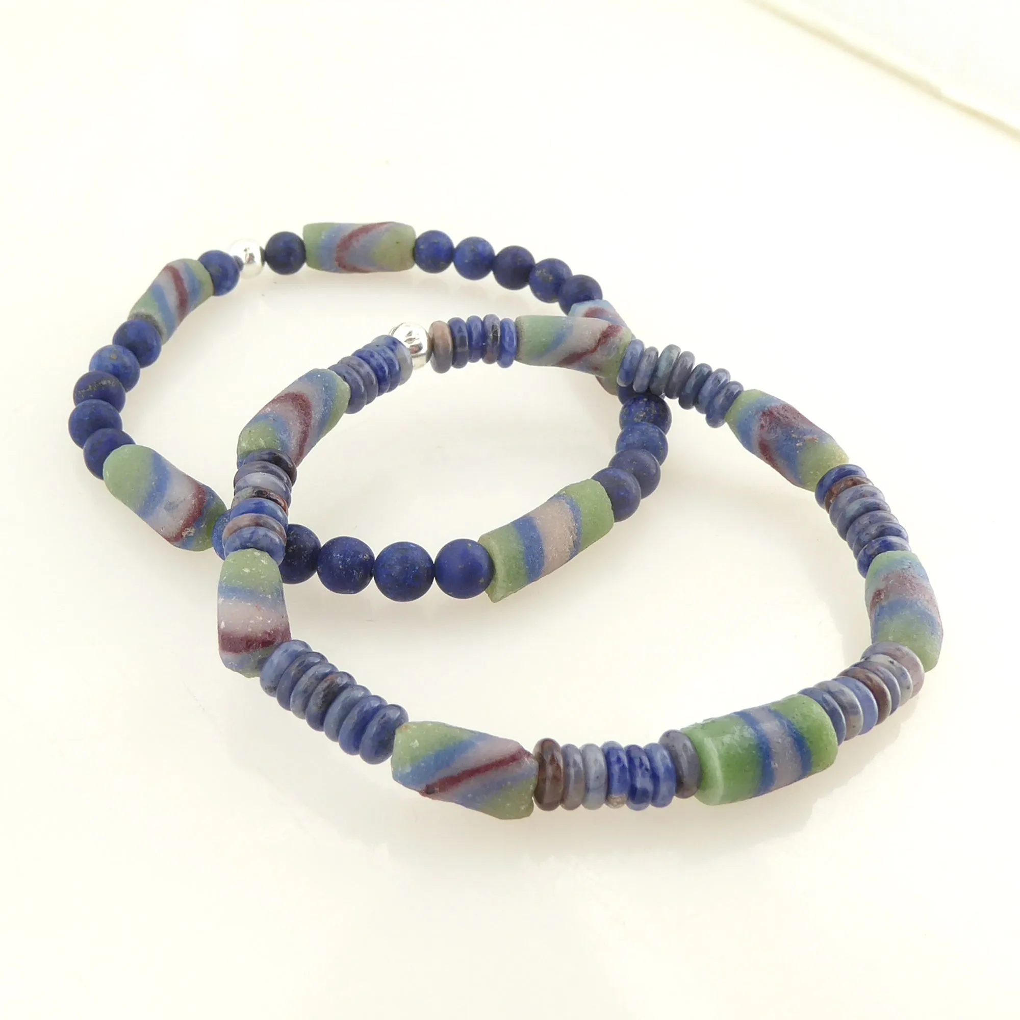 Green striped glass bracelet set