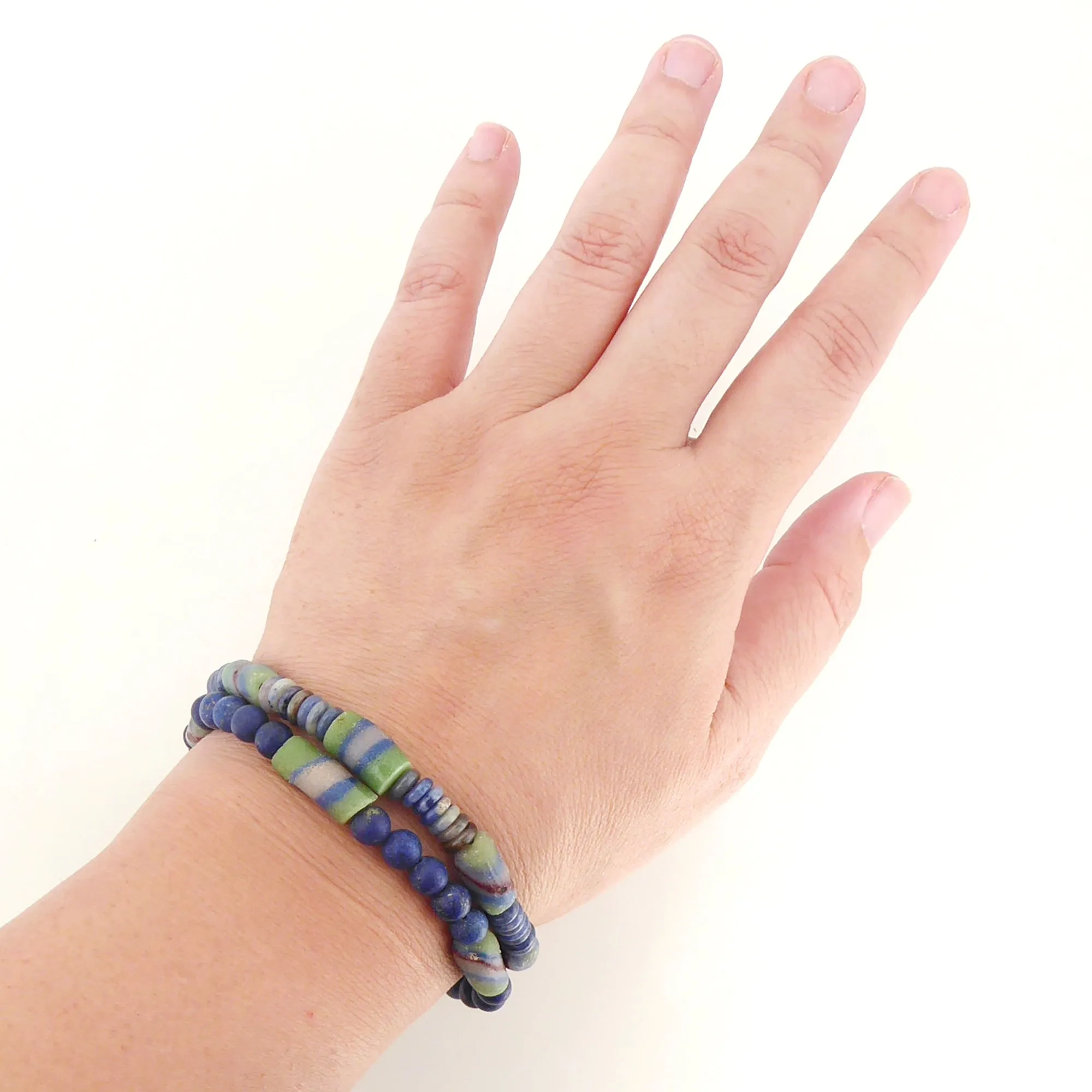 Green striped glass bracelet set
