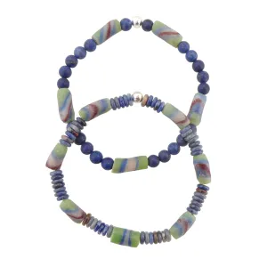 Green striped glass bracelet set
