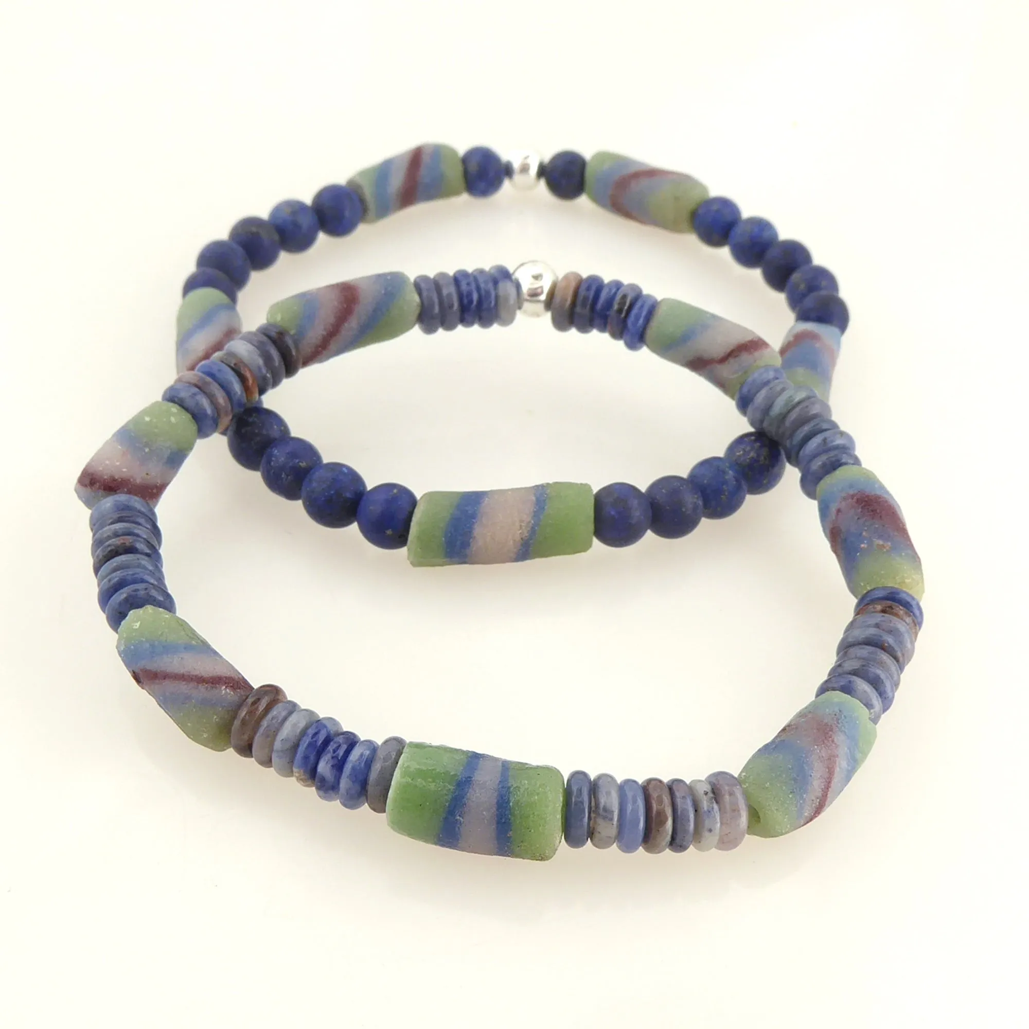 Green striped glass bracelet set