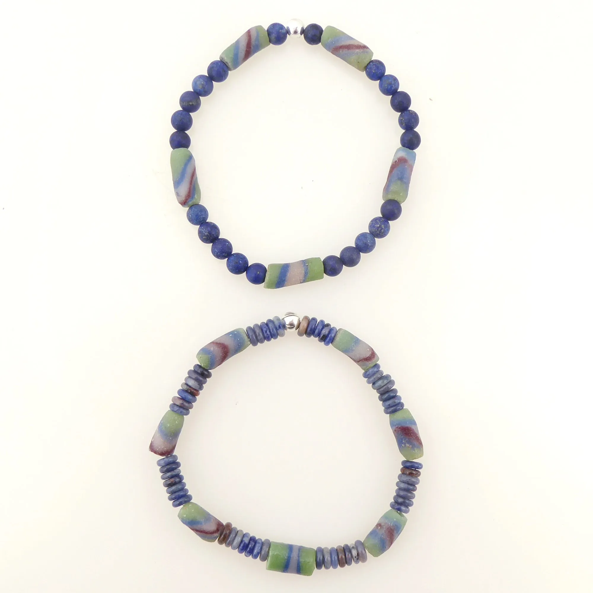 Green striped glass bracelet set