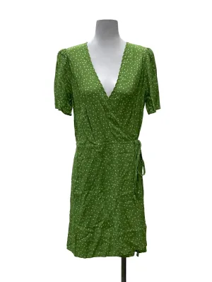 Green With White Floral Prints V-Neck Dress