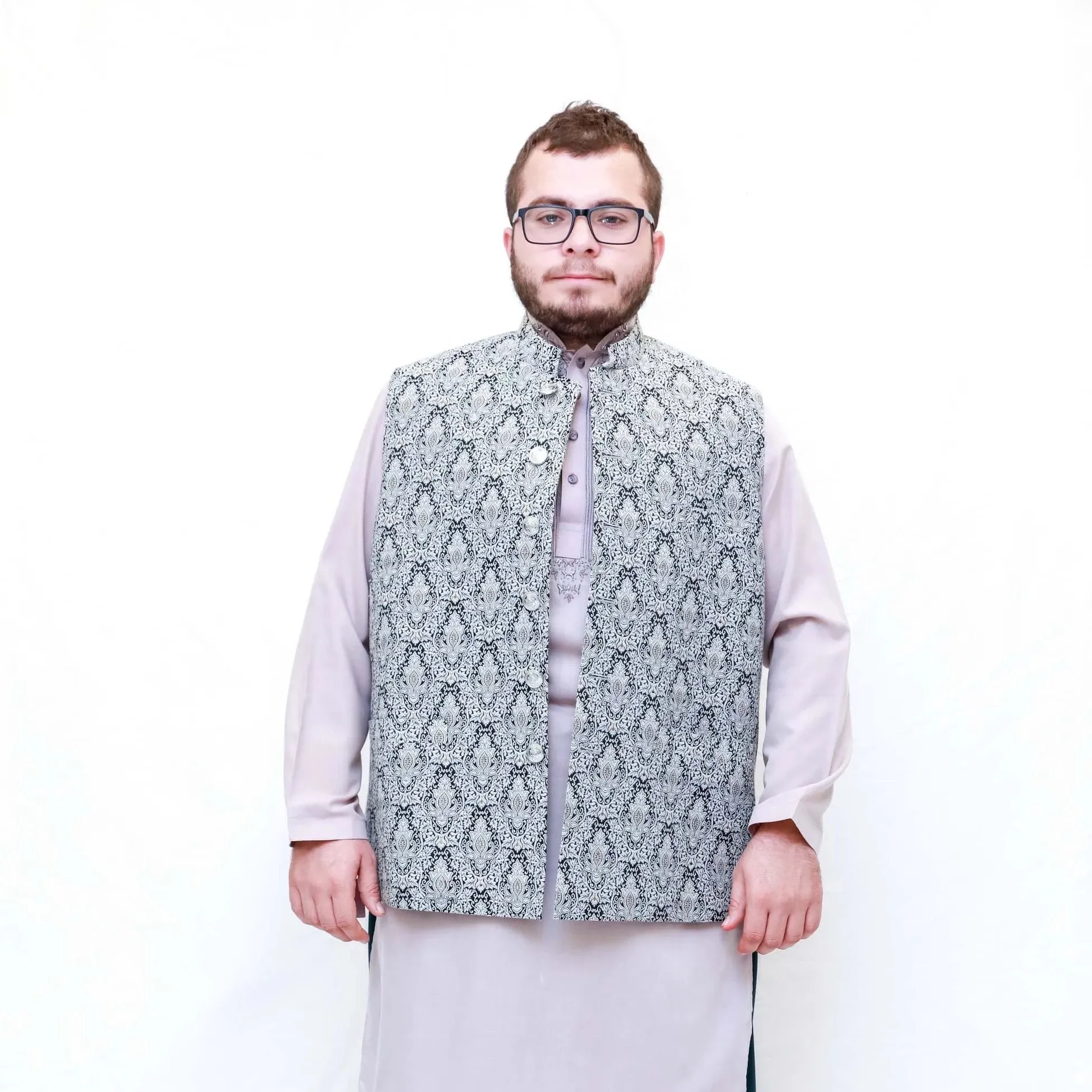Grey Cotton Embossed Men's Vest