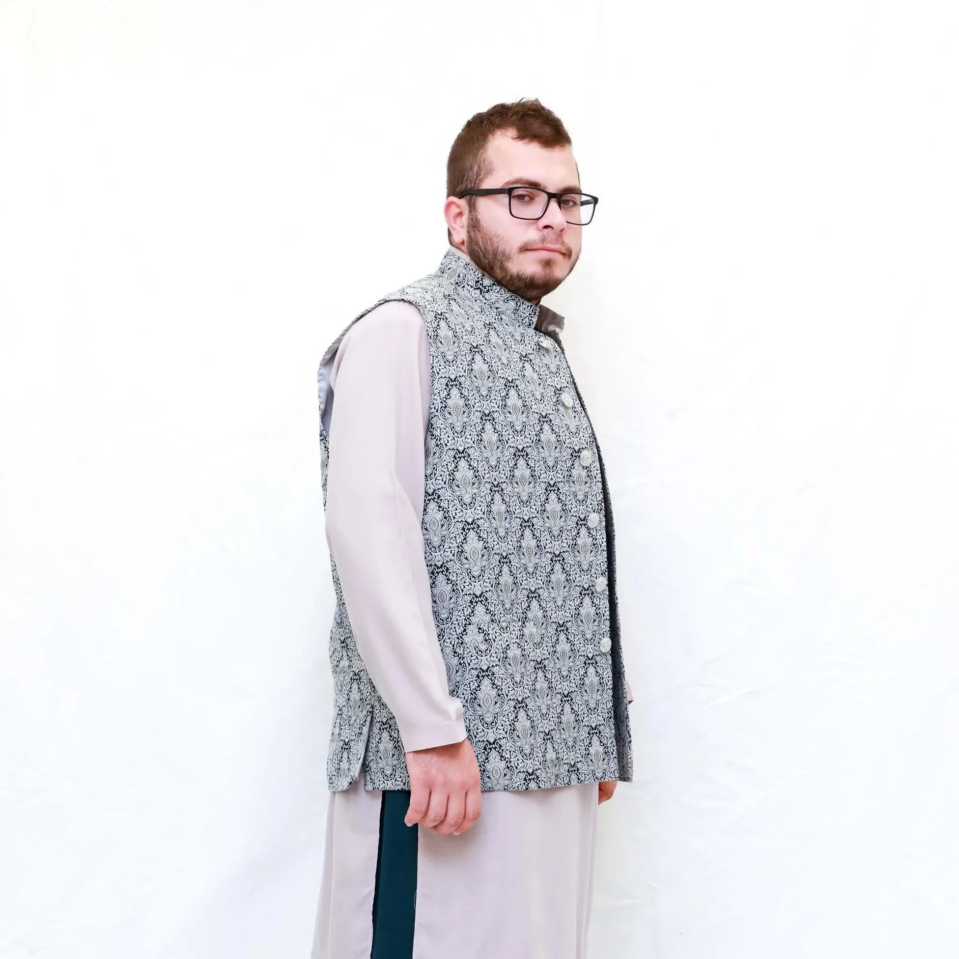 Grey Cotton Embossed Men's Vest