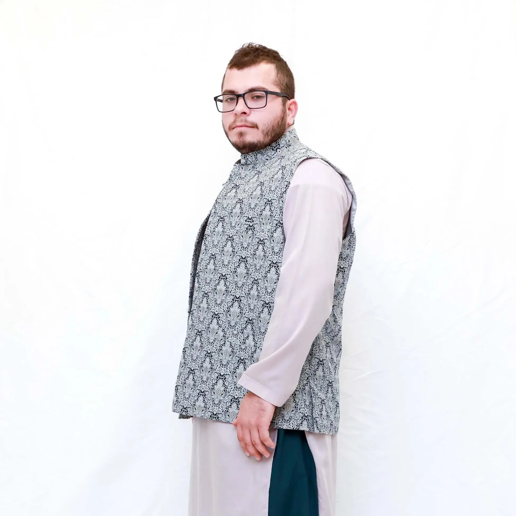 Grey Cotton Embossed Men's Vest