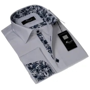 Grey Mens Slim Fit French Cuff French Cuff Shirts With Cufflink Holes - Casual And Formal