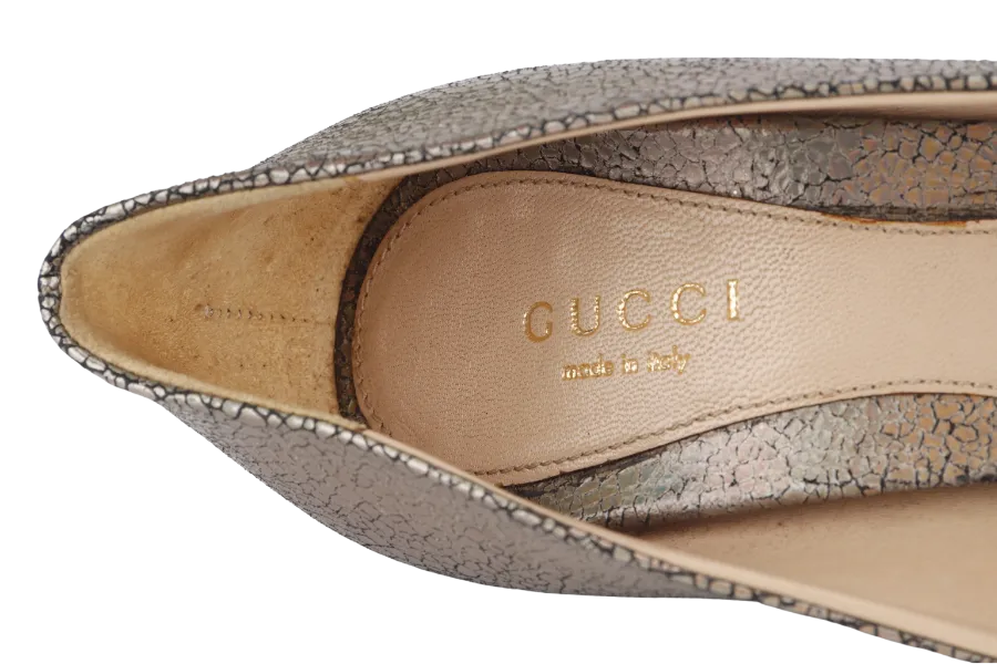 GUCCI HORSEBIT HIGH HEELS METALLIC GOLD  SIZE 34
