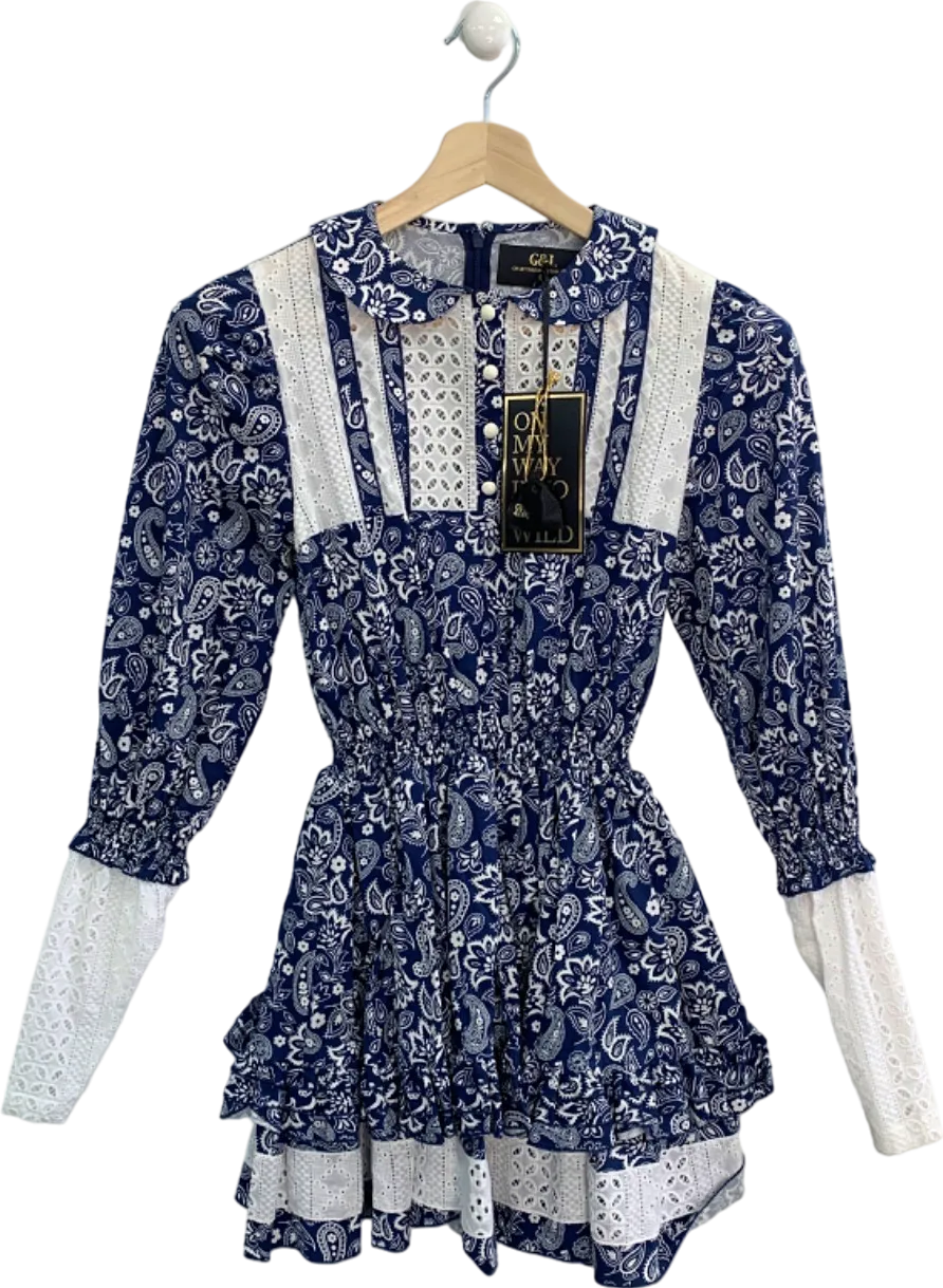 Guts & Love Blue Paisley Print Mini Dress UK S