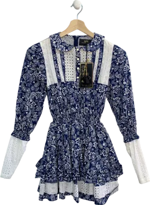 Guts & Love Blue Paisley Print Mini Dress UK S
