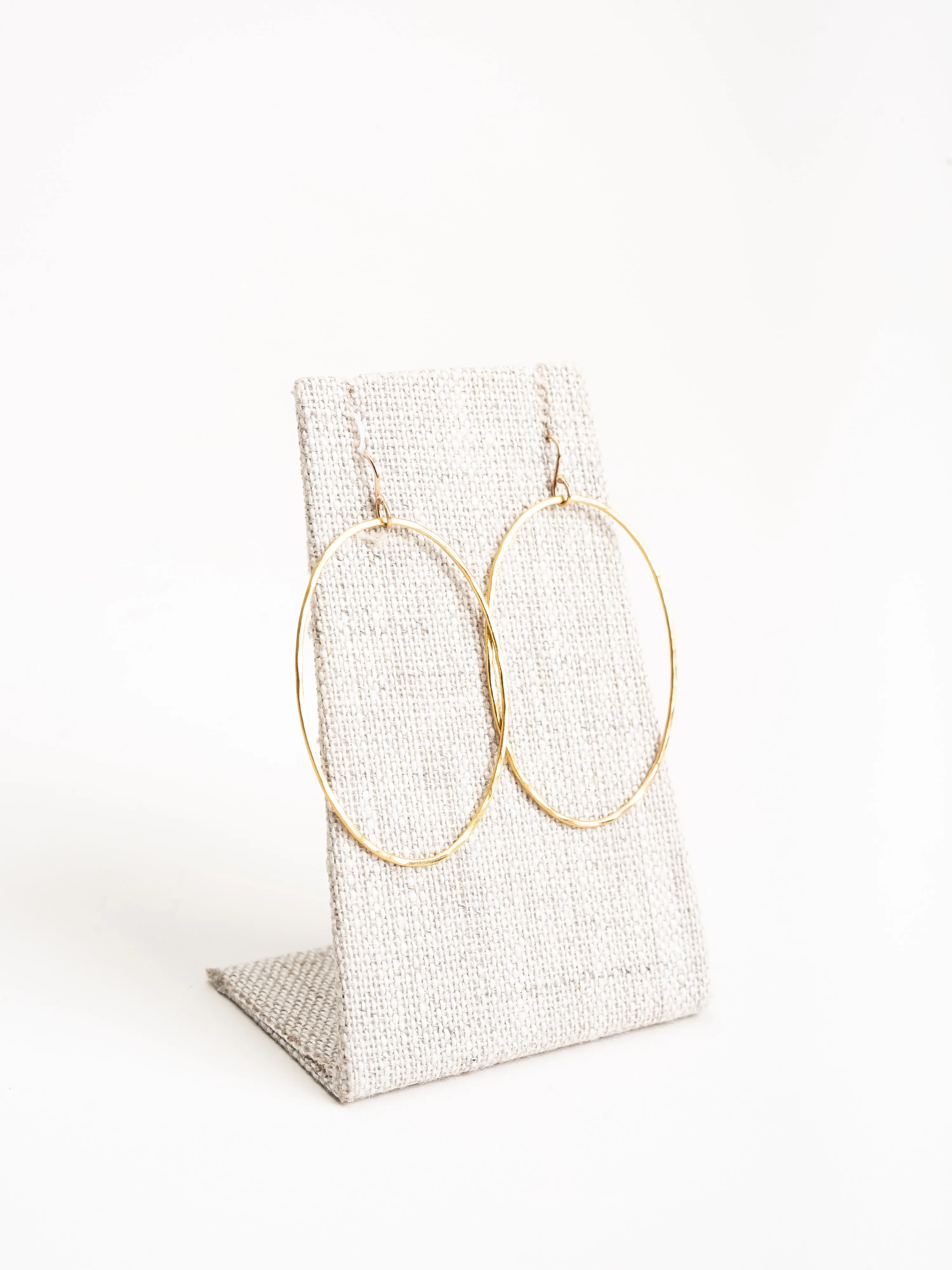 hammered gold large oval hoop