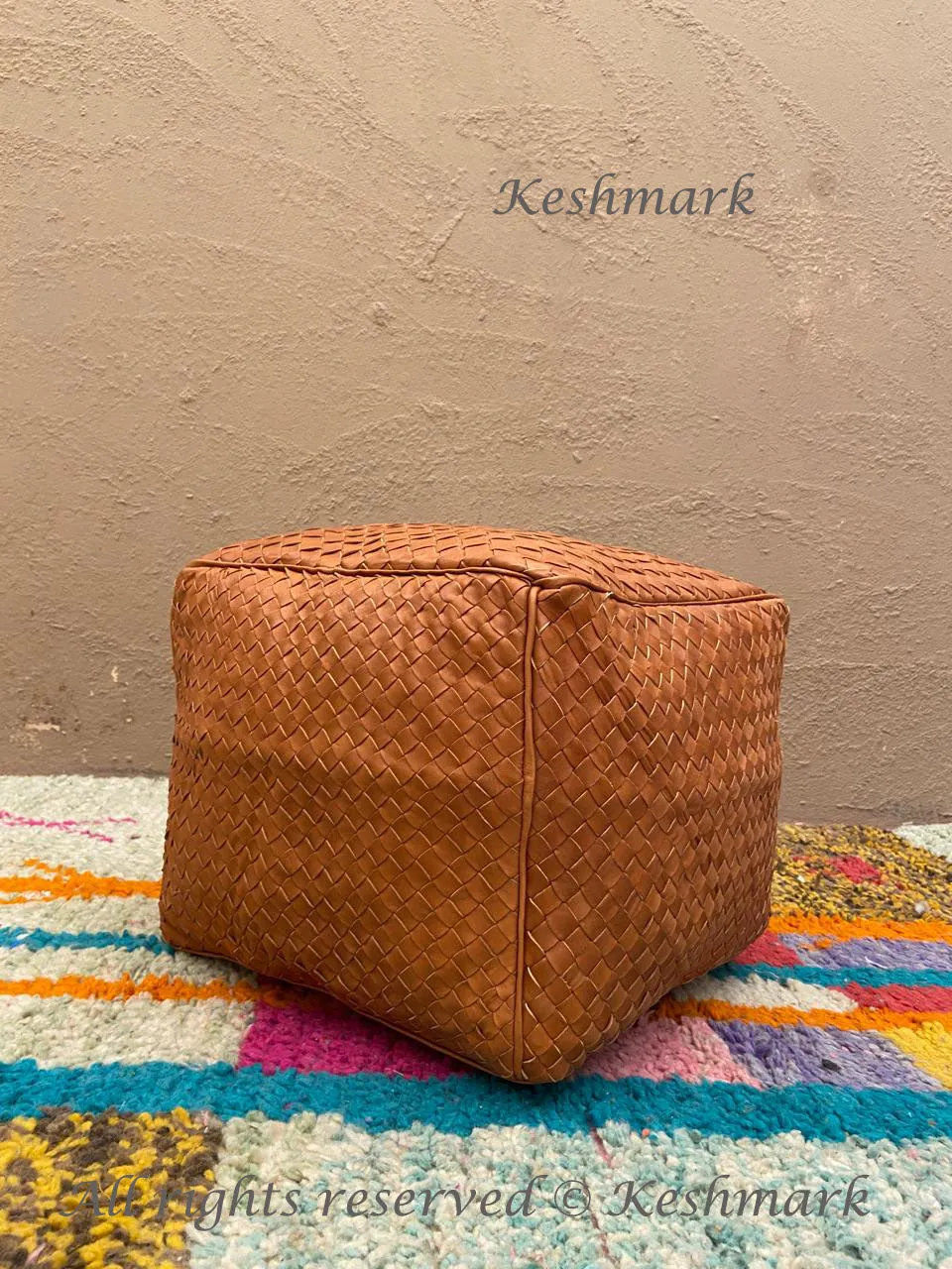 Hand-Braided Moroccan Leather Pouf - Exquisite, Boho Chic, Decor, Seating, Footrest, Genuine Leather, Traditional