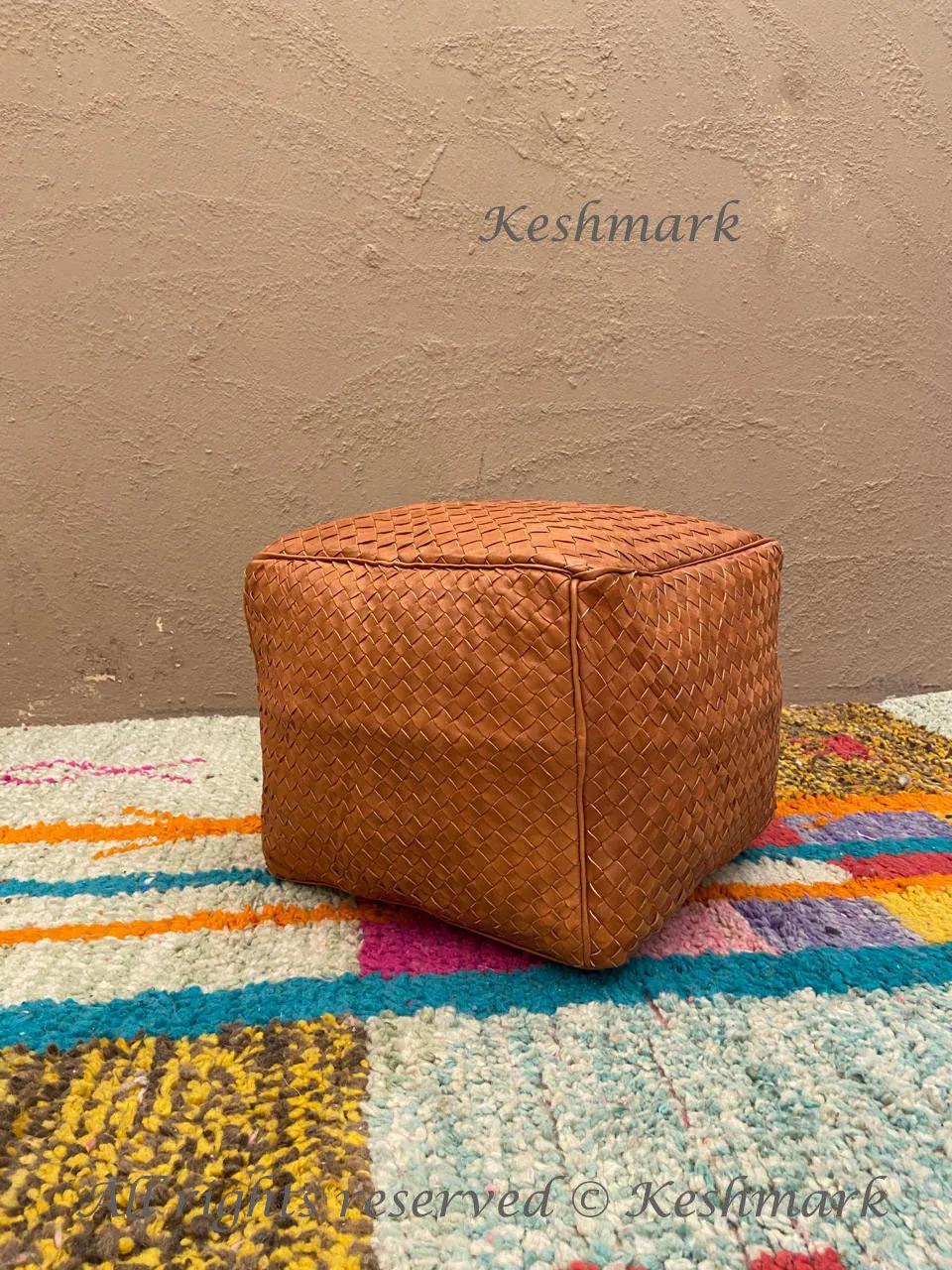 Hand-Braided Moroccan Leather Pouf - Exquisite, Boho Chic, Decor, Seating, Footrest, Genuine Leather, Traditional