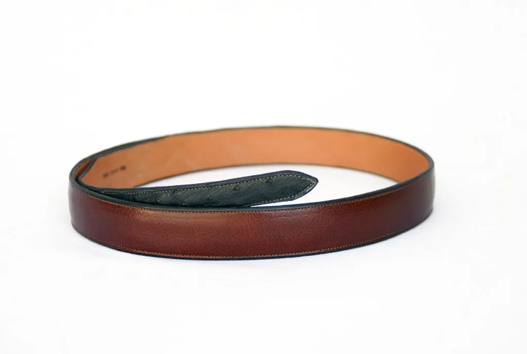 Handmade Belt Western Style in Brown Leather with Ostrich Ends sz 45"