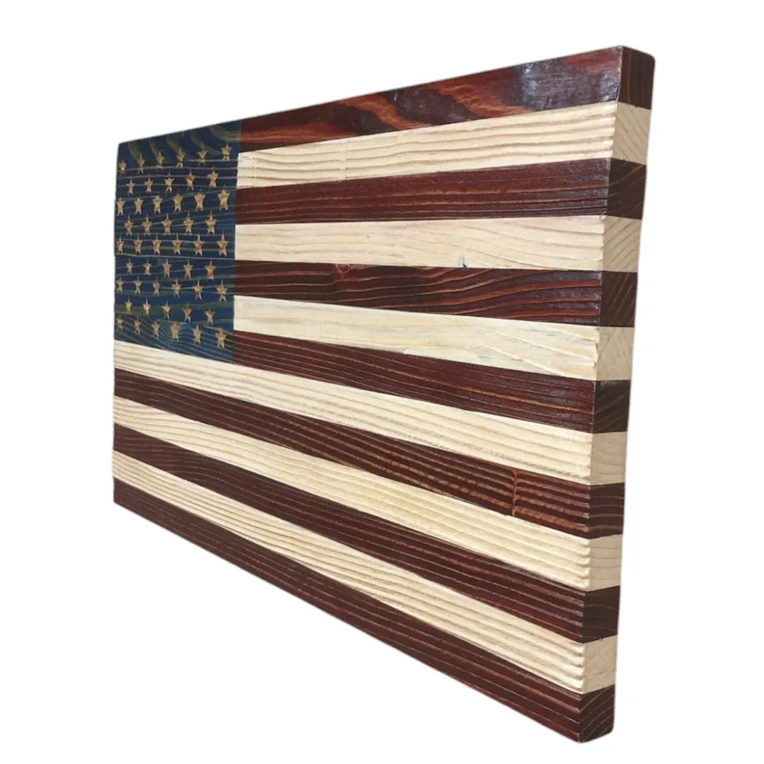 Handmade Standard Wooden American Flag 10" x 19"