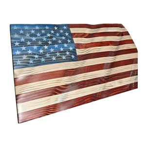 Handmade Wooden Wavy American Flag 13" x 24"