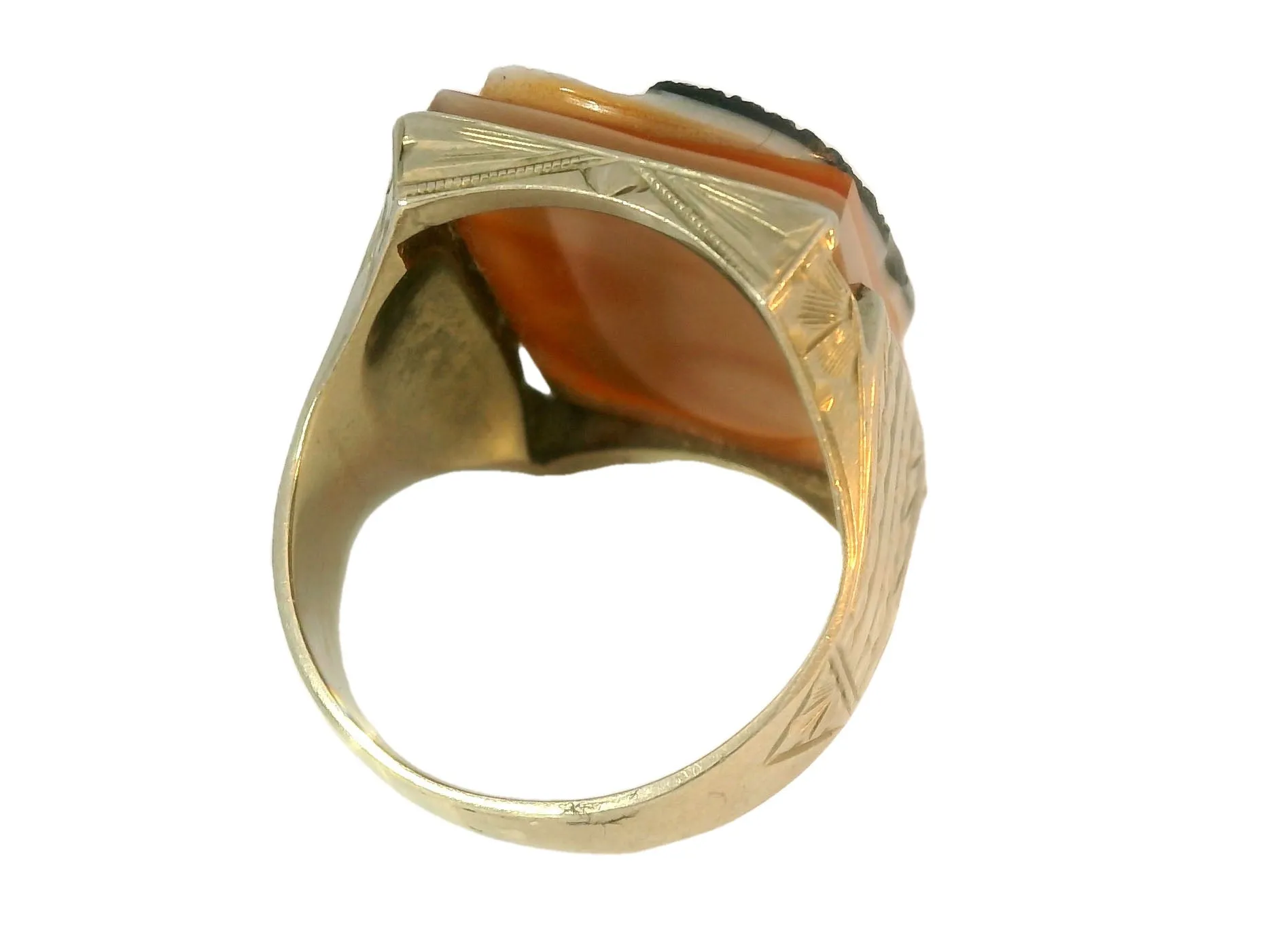 Handsome Estate 10K White Gold Onyx Zeus Pallas Athena Mens Band Ring