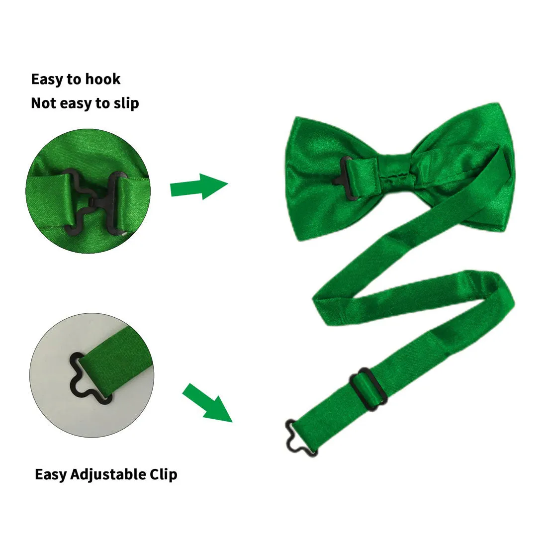 Hanerdun Mens Satin Bow Ties Pre-Tied Formal Neckties Wedding Party Adjustable Bowties