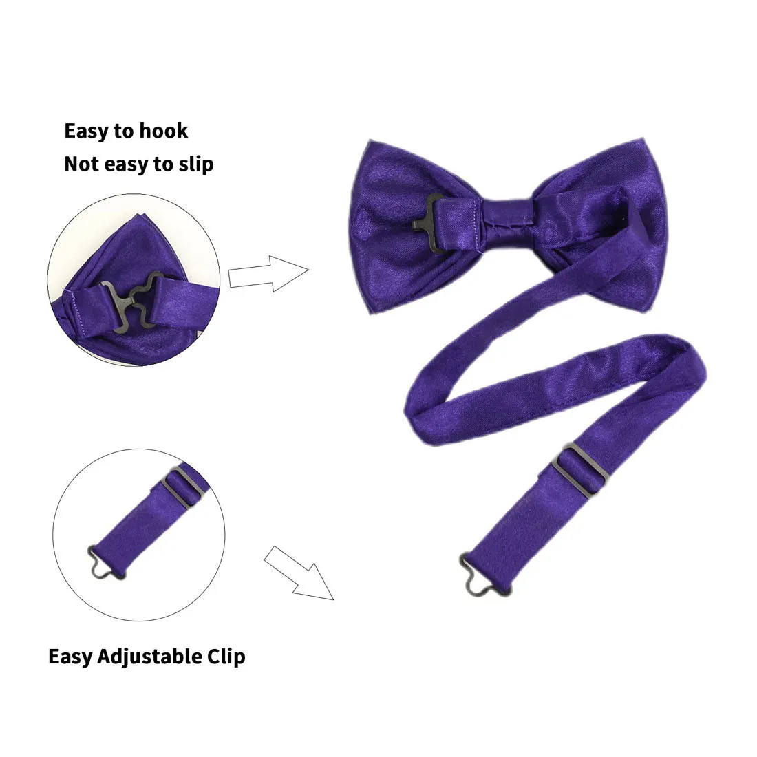 Hanerdun Mens Satin Bow Ties Pre-Tied Formal Neckties Wedding Party Adjustable Bowties