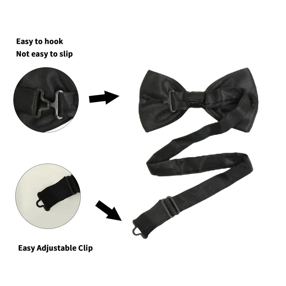 Hanerdun Mens Satin Bow Ties Pre-Tied Formal Neckties Wedding Party Adjustable Bowties