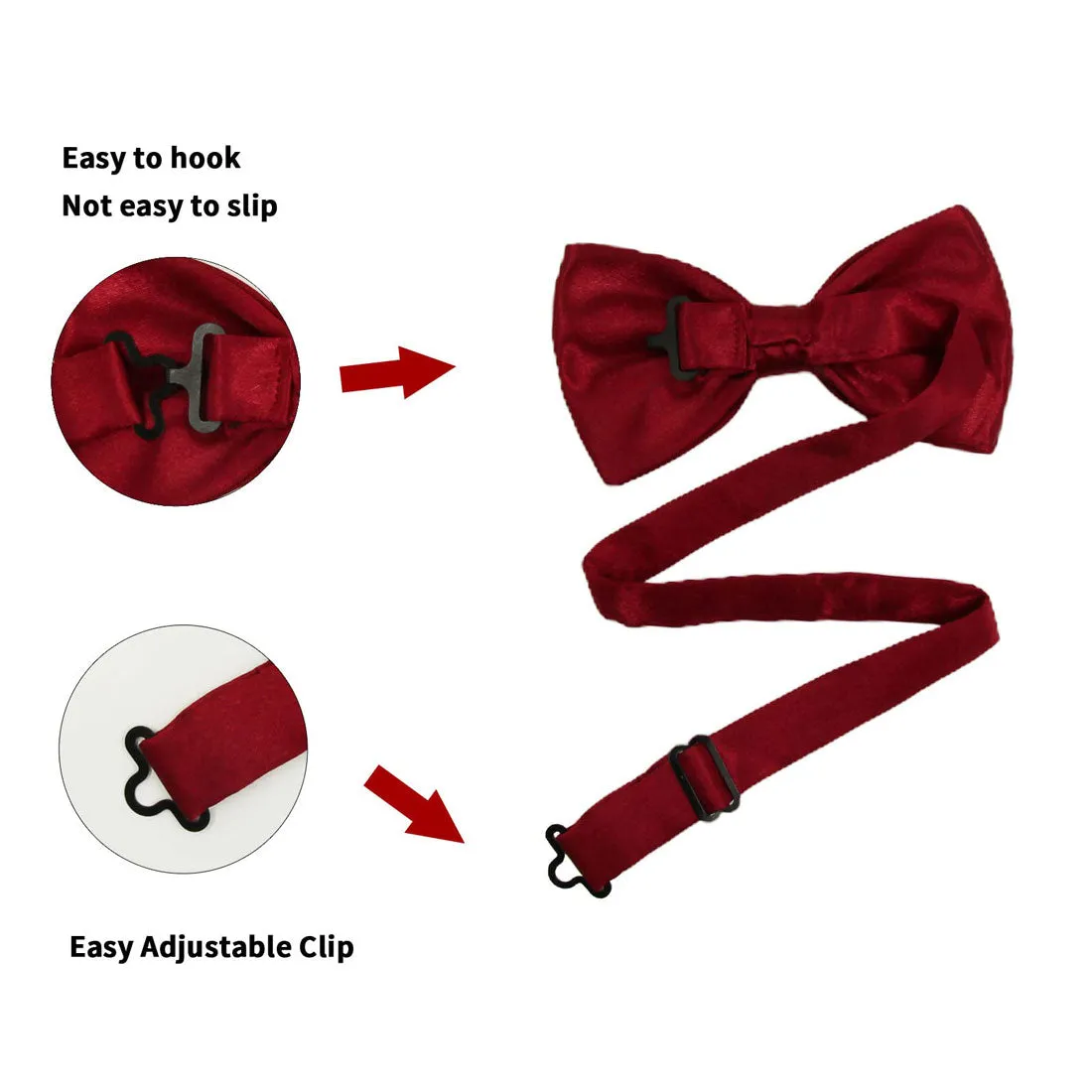 Hanerdun Mens Satin Bow Ties Pre-Tied Formal Neckties Wedding Party Adjustable Bowties