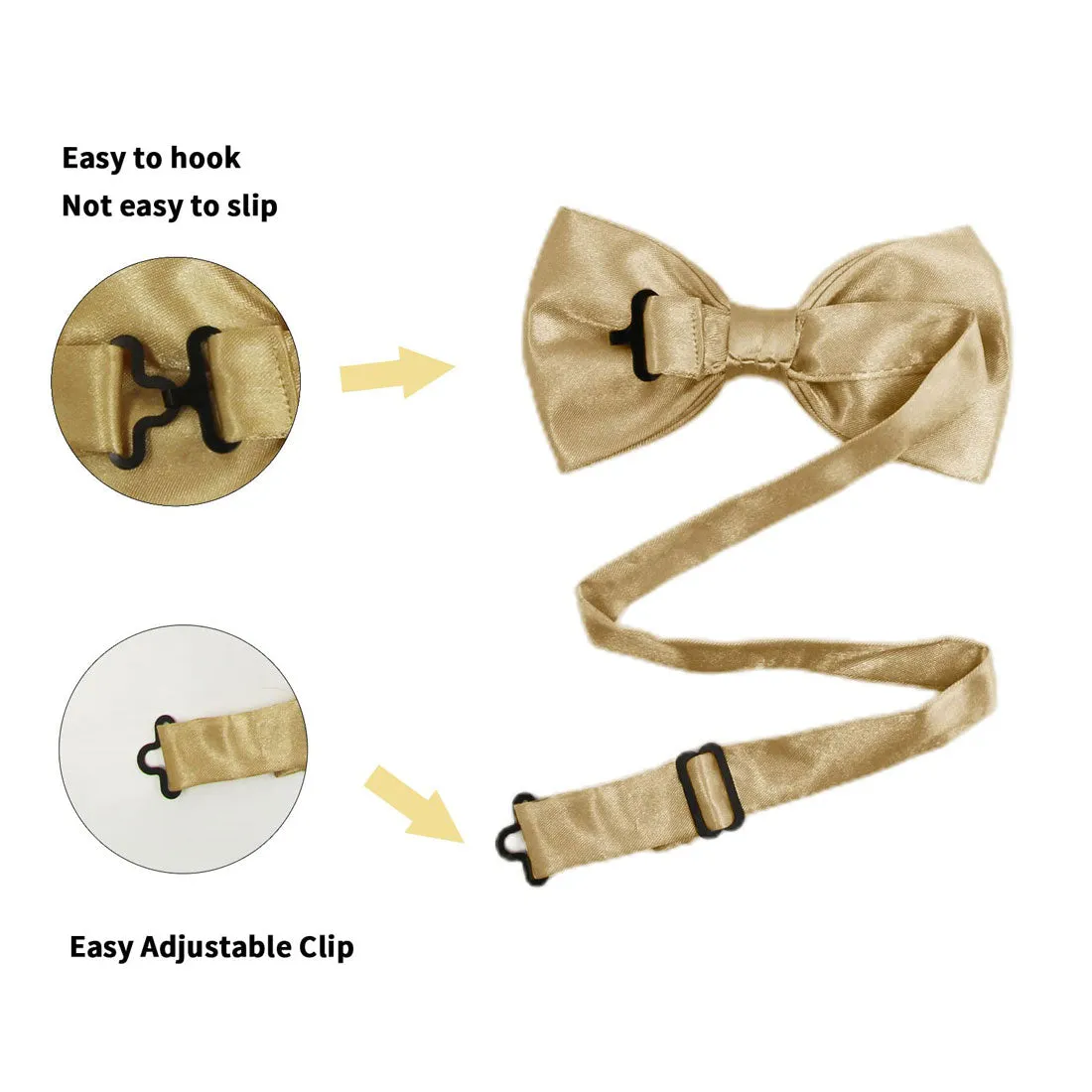 Hanerdun Mens Satin Bow Ties Pre-Tied Formal Neckties Wedding Party Adjustable Bowties