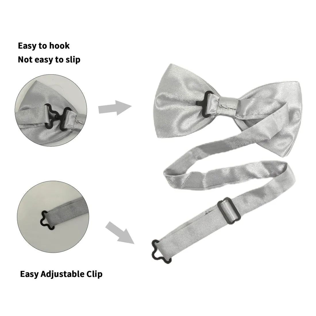 Hanerdun Mens Satin Bow Ties Pre-Tied Formal Neckties Wedding Party Adjustable Bowties