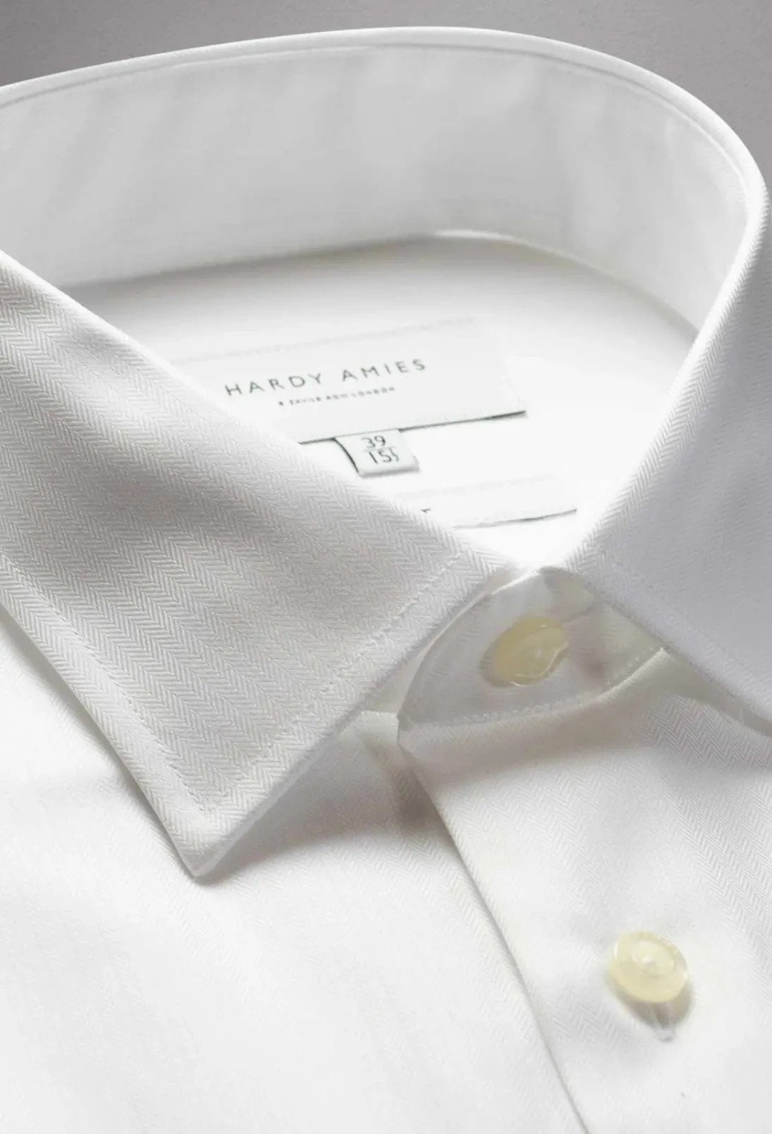 HARDY AMIES FRENCH CUFF SLIM FIT HERRINGBONE WEAVE 100% COTTON DRESS SHIRT HA001SFF