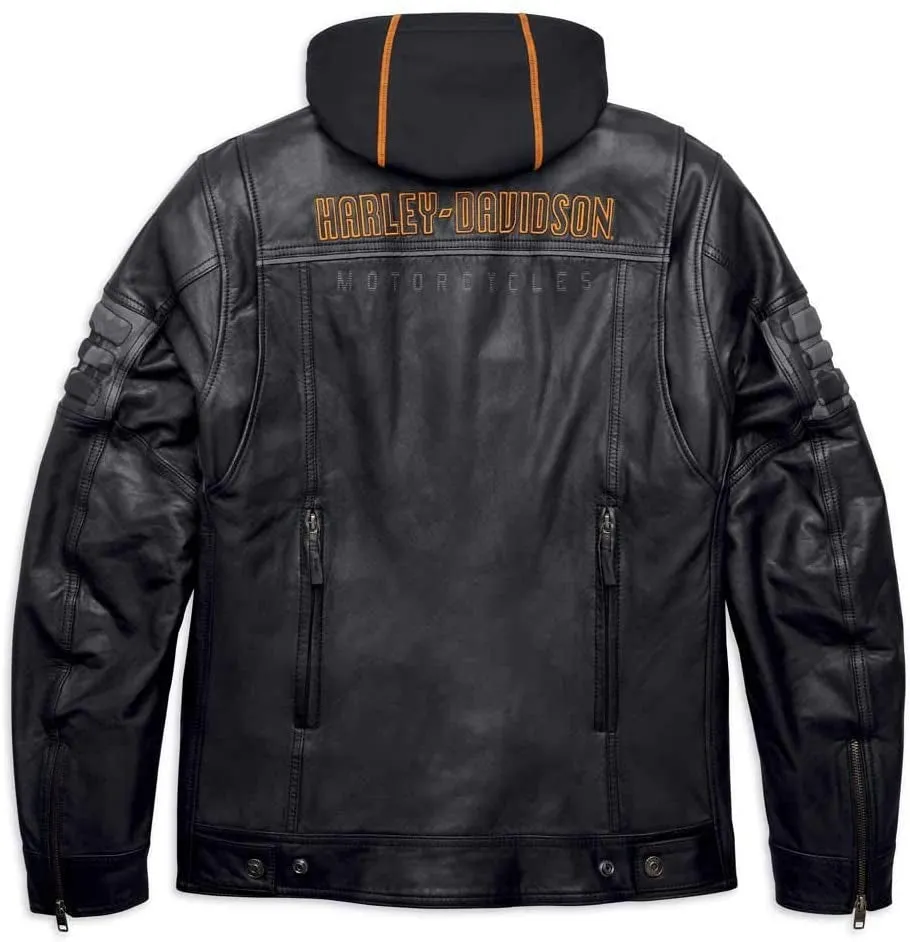 Harley-Davidson Bridgeport 3-in-1 Black Leather Jacket with Hoodie
