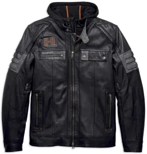 Harley-Davidson Bridgeport 3-in-1 Black Leather Jacket with Hoodie