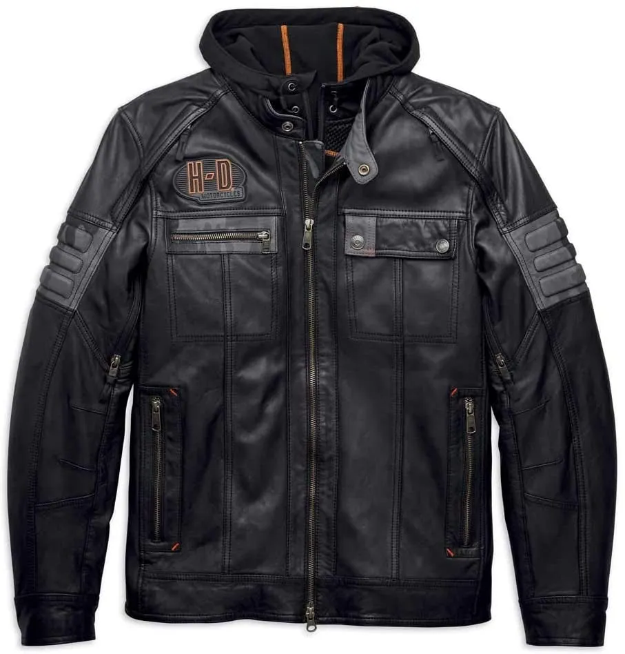 Harley-Davidson Bridgeport 3-in-1 Black Leather Jacket with Hoodie