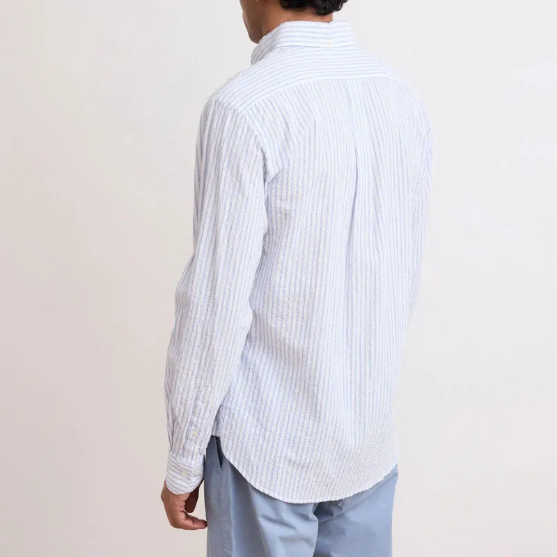 HARTFORD L/S Pitt Seersucker Shirt in Blue/White
