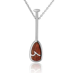 Hawaiian Jewelry Koa Wood inlaid Solid Silver Paddle Pendant (Chain Sold Separately)