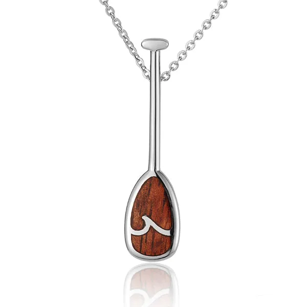 Hawaiian Jewelry Koa Wood inlaid Solid Silver Paddle Pendant (Chain Sold Separately)