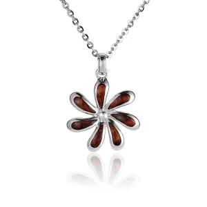 Hawaiian Jewelry Koa Wood inlaid Solid Silver Tiare Pendant (Chain Sold Separately)
